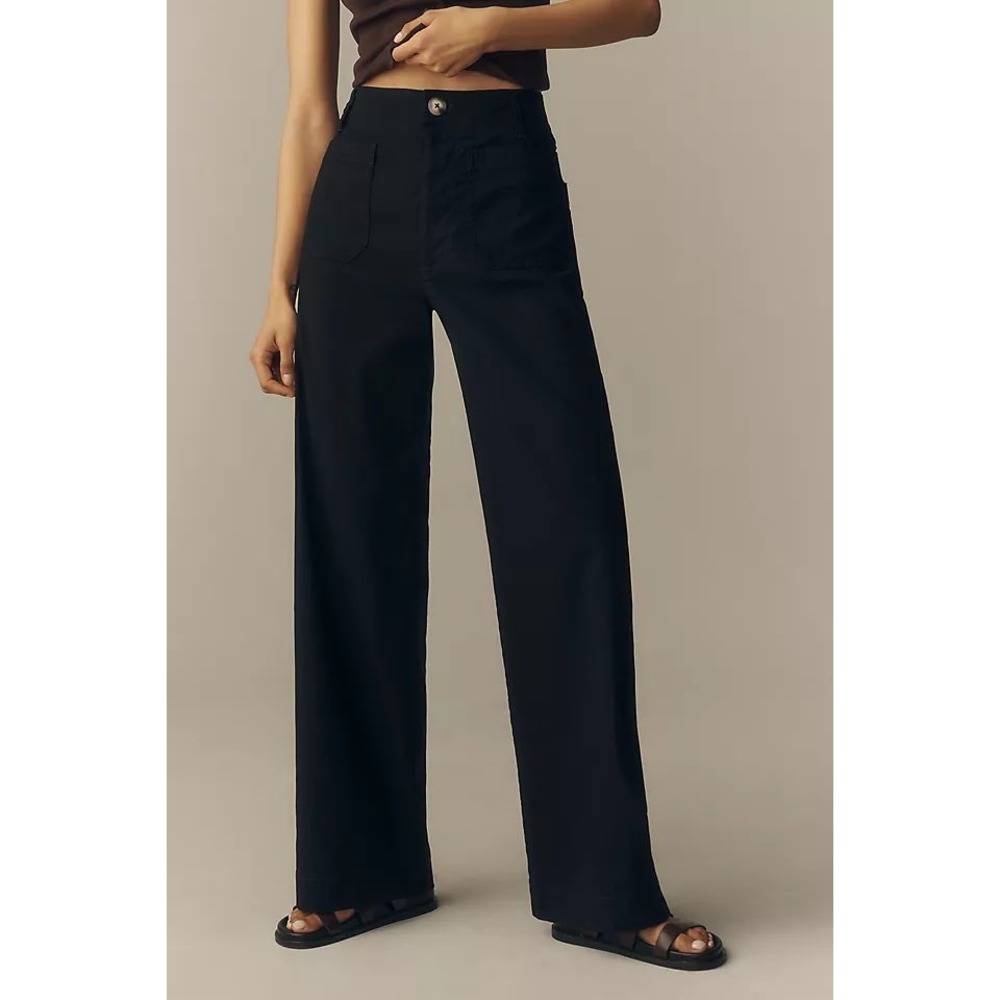 Maeve Anthro The Colette Linen Blend Wide Leg Pants Black 25